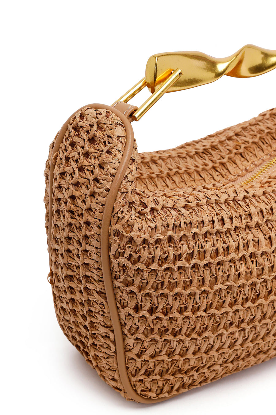 Woman Brown Long-Strap Mini Wicker Shoulder Bag