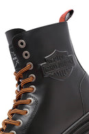 Harley Davidson Women's Black Jimmy Zipper Leather Combat Boots | Derimod
