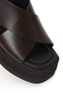 Woman Brown Ankle-Buckle Wedge-Heel Leather Sandal | Derimod