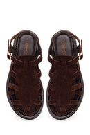 Woman Brown Buckled Suede Leather Sandals | Derimod