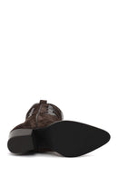 Woman Anthracite Chunky-Heel Suede Cowboy Boots | Derimod