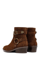 Woman Tan Zippered Suede Leather Cowboy Boots | Derimod