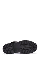 Women's Black Zippered Lace-Up Leather Combat Boots | Derimod