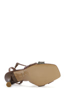 Women's Copper Ankle Strap Thin High Heel Patterned Leather Sandals | Derimod