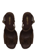 Woman Brown Ankle Buckled Chunky Heeled Suede Sandal | Derimod