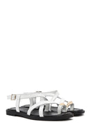 Women's White Leather Ankle Buckle Sandals | Derimod