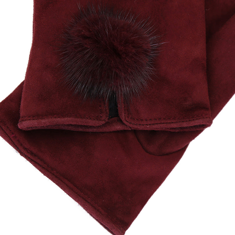 Women's Burgundy Suede Leather Gloves
