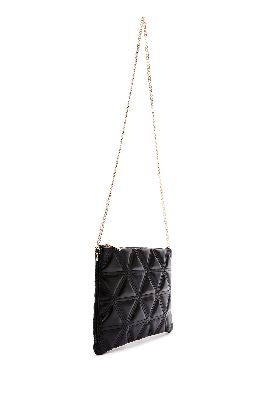 Women's Black Long Chain Strap Quilted Clutch Bag