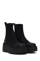 Woman Black Thick-Soled Fabric Boots | Derimod