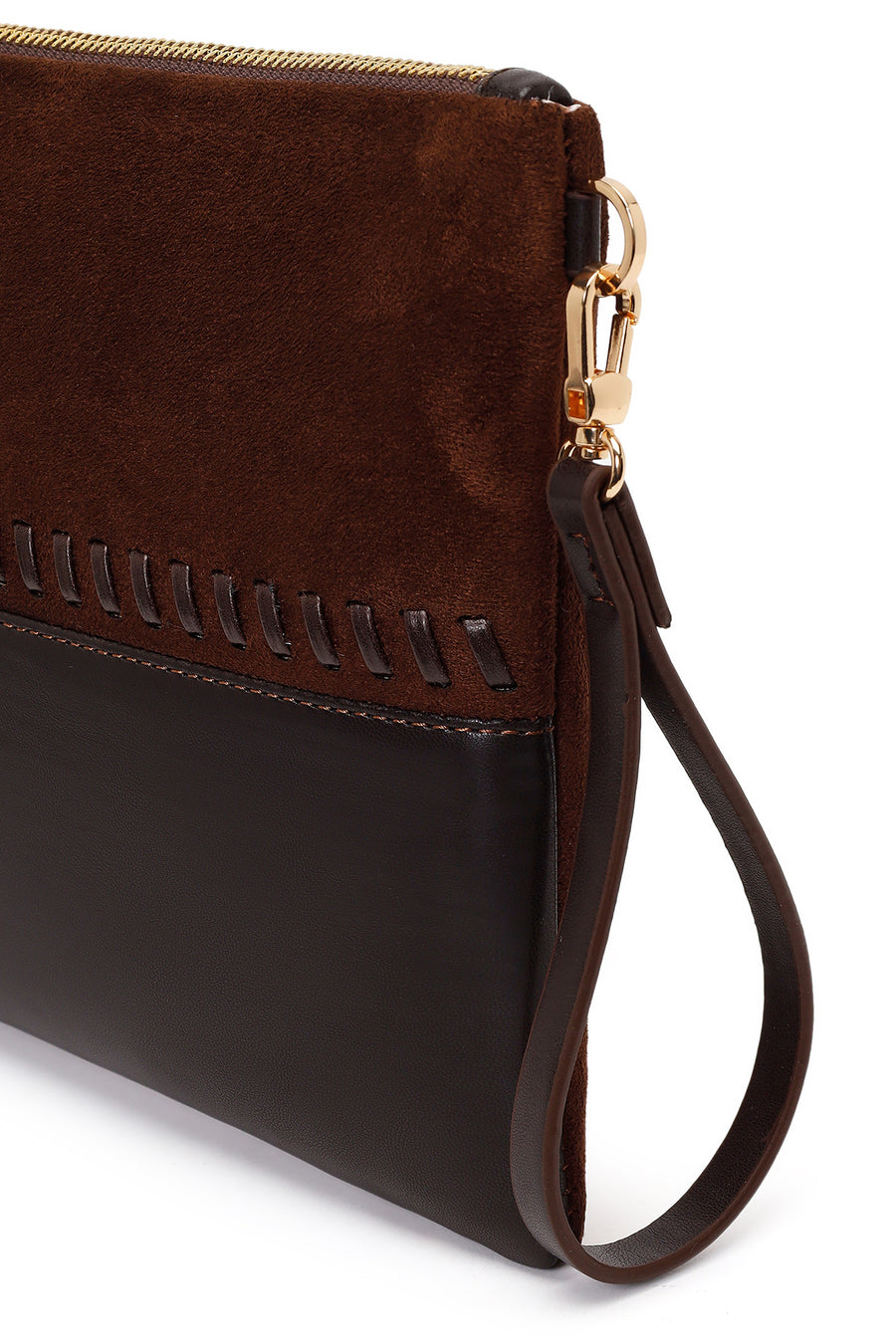 Woman Brown Chain Strap Braided Clutch Bag