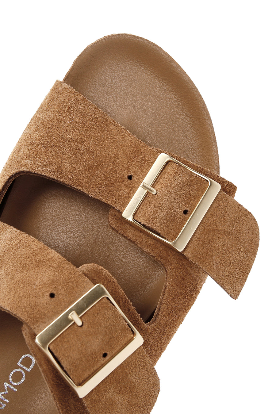 Women's Tan Double Buckle Suede Leather Slippers