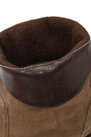 Woman Mink Print Thick-Heeled Suede Cowboy Boots | Derimod