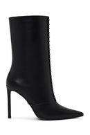 Woman Black High Thin Heeled Leather Boots | Derimod