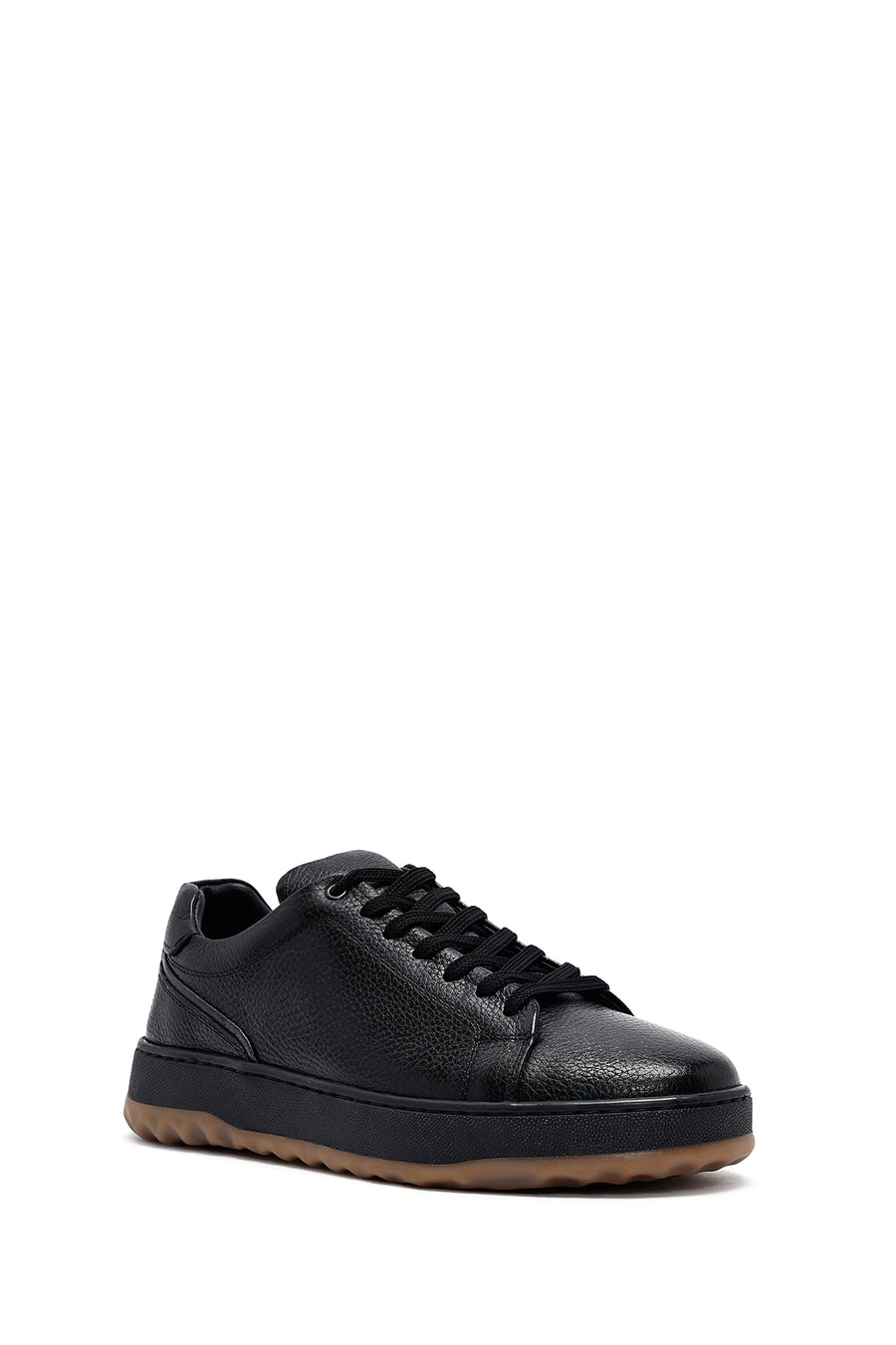 Erkek Siyah Bağcıklı Deri Sneaker