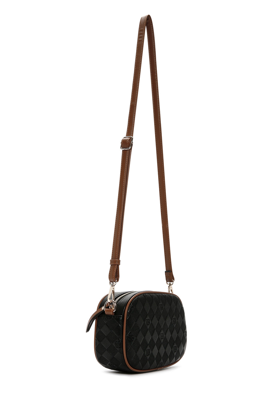 Women's Black Long Strap Printed Crossbody Bag