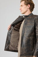 Morant Men's Brown Vintage Slim-Fit Leather Jacket | Derimod
