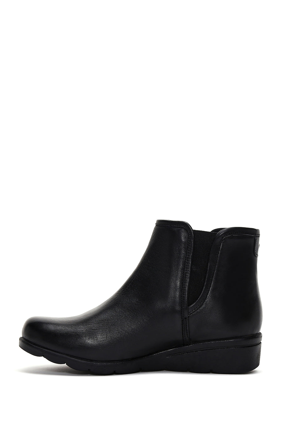 Women's Black Leather Wedge Heel Boots