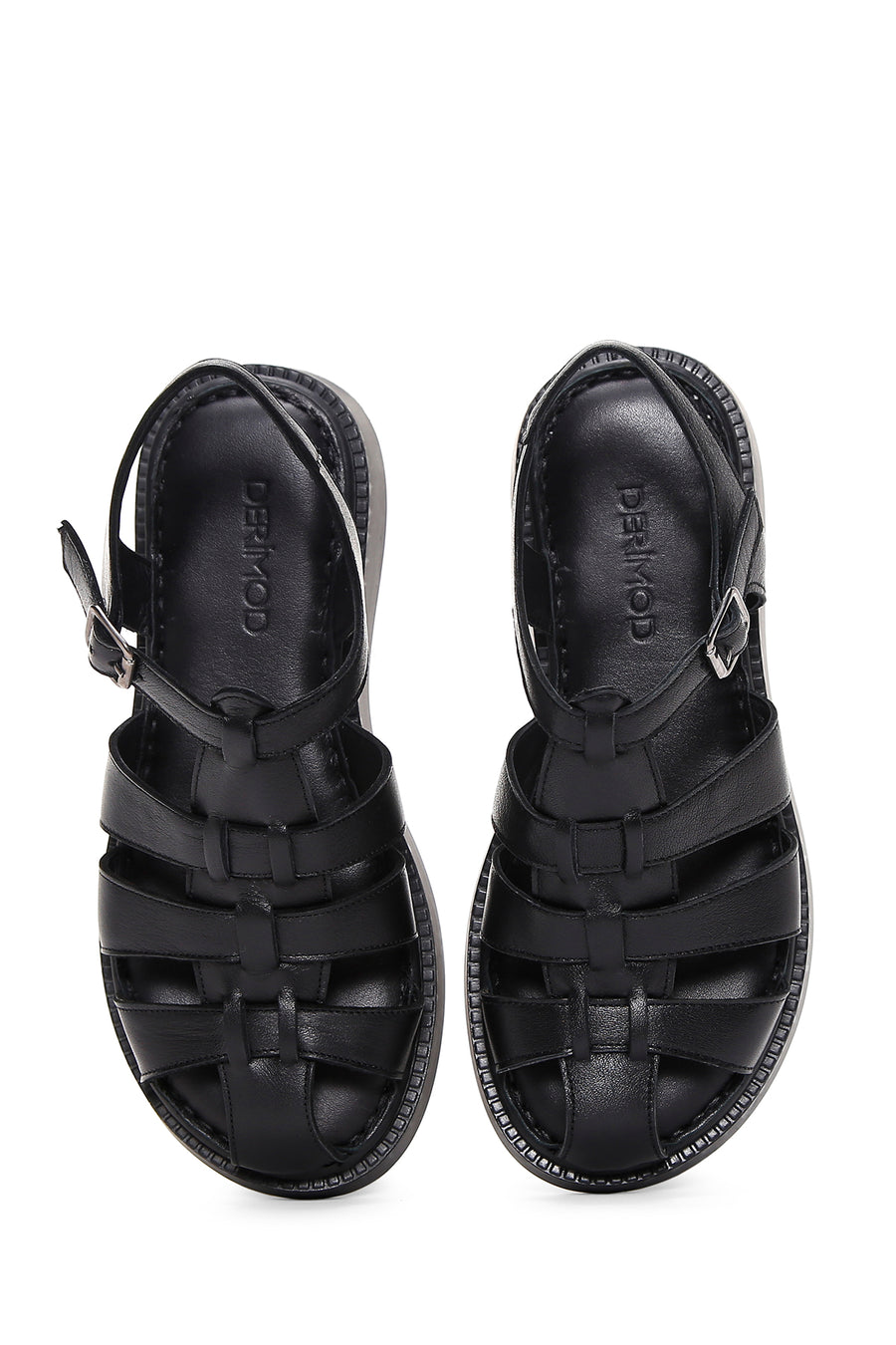 Women's Black Ankle Strap Leather Comfort Sandals