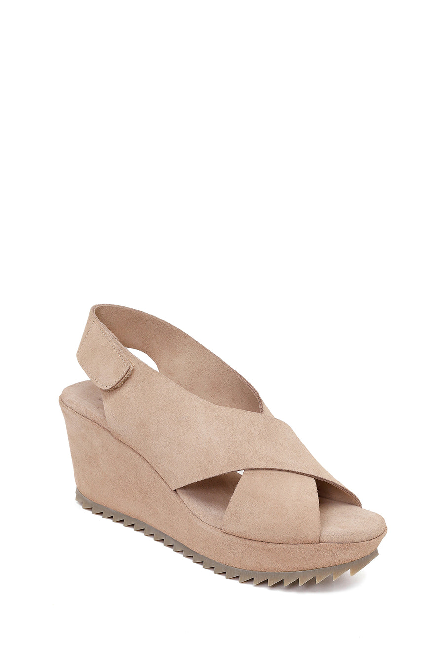 Woman Beige Strappy Wedge Suede Sandal