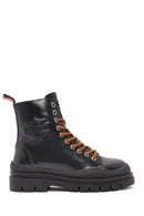 Harley Davidson Women's Black Jimmy Zipper Leather Combat Boots | Derimod