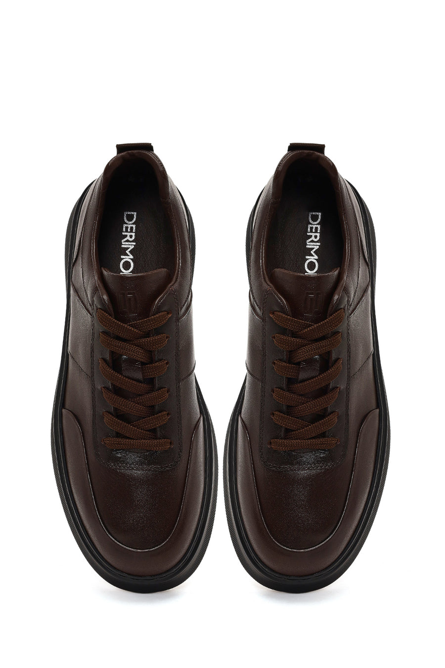 Men's Brown Lace-Up Thick-Soled Leather Sneaker