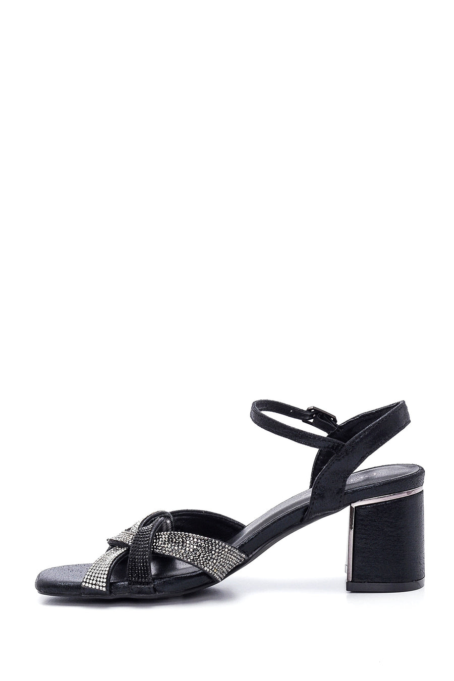 Women's Black Stone Thick Heeled Sandals