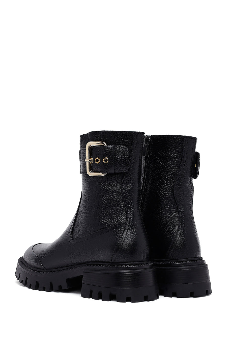 Woman Black Thick-Soled Leather Boots