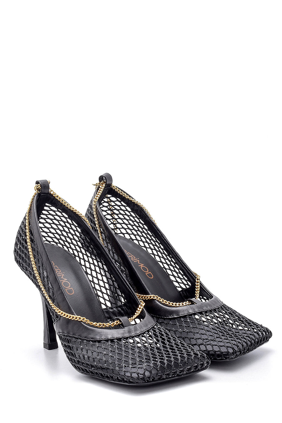 Women's Chain Detailed Square Toe Heeled Shoes