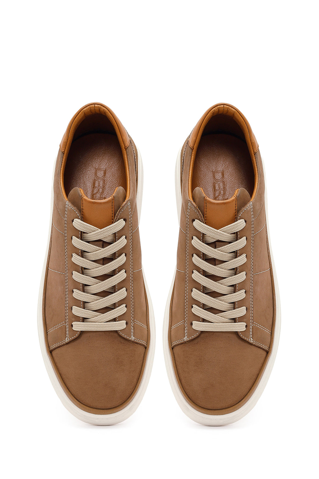Erkek Bej Bağcıklı Nubuk Deri Sneaker