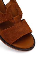 Women's Tan Suede Leather Sandals with Buckle | Derimod