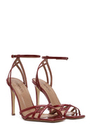 Women's Red Ankle Strap Thin High Heel Patent Leather Sandals | Derimod
