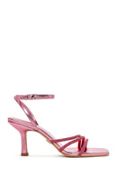 Women's Pink Ankle Strap Stone Thin Heel Sandals | Derimod