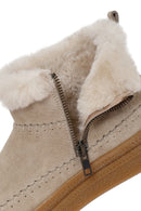 Woman Beige Zip Closure Thick-Soled Suede Teddy Boots | Derimod