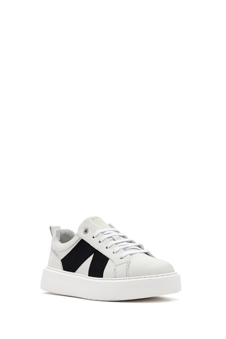 Erkek Beyaz Bağcıklı Kalın Tabanlı Deri Sneaker