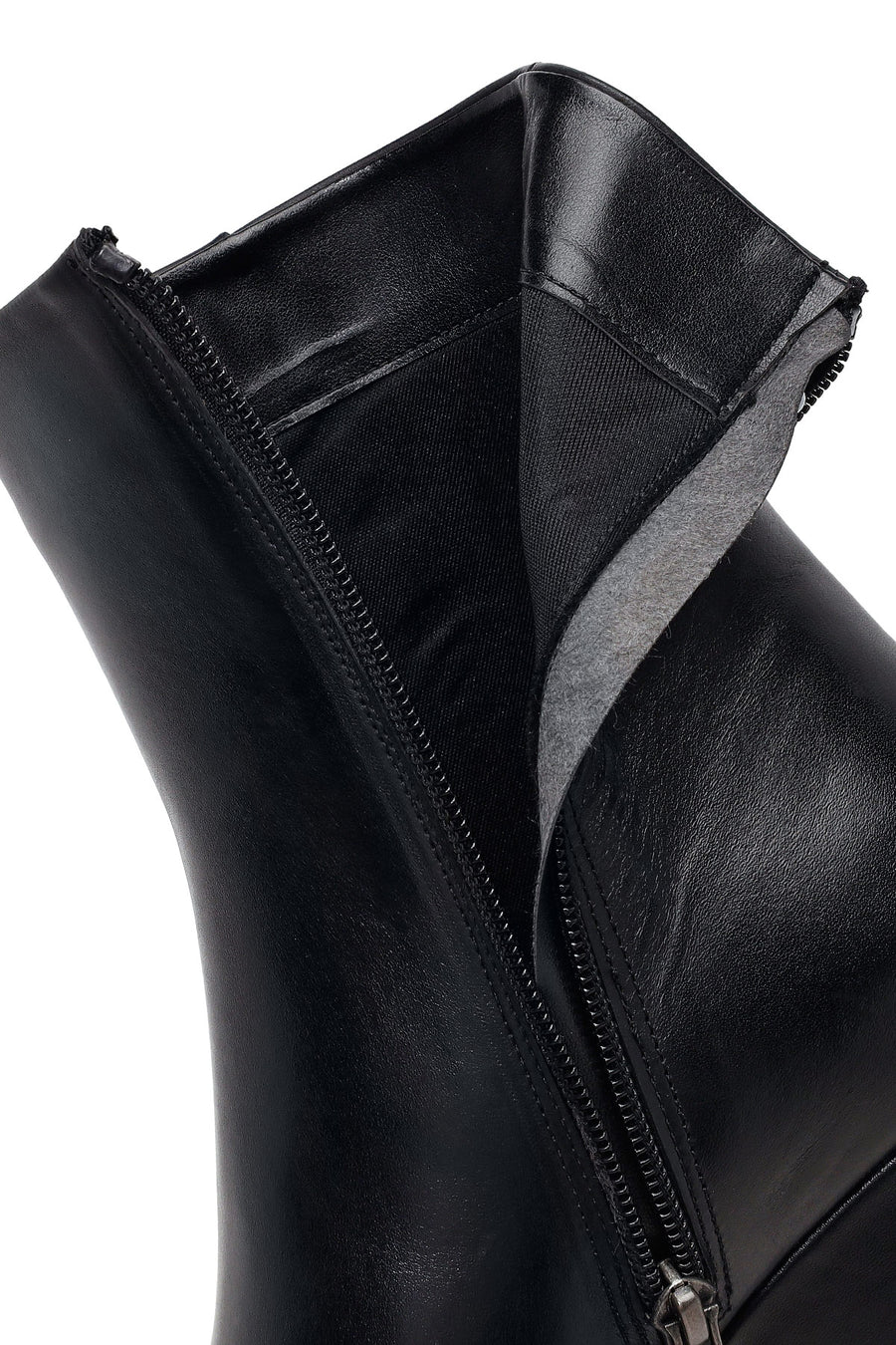 Woman Black Zip Closure Wedge-Heel Leather Boots