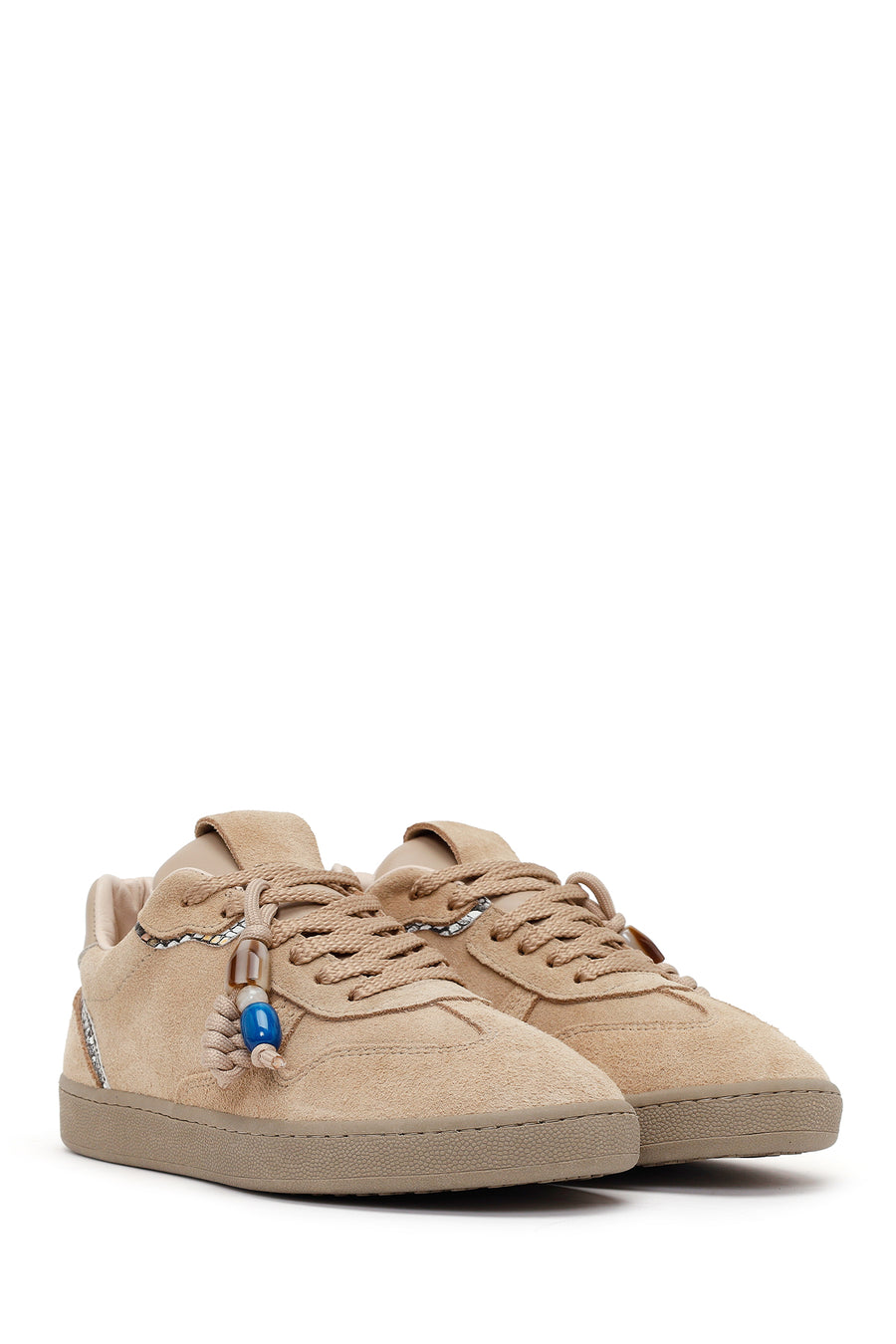 Woman Beige Lace-up Suede Leather Sneaker