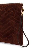 Woman Brown Chain Strap Suede Clutch Bag | Derimod
