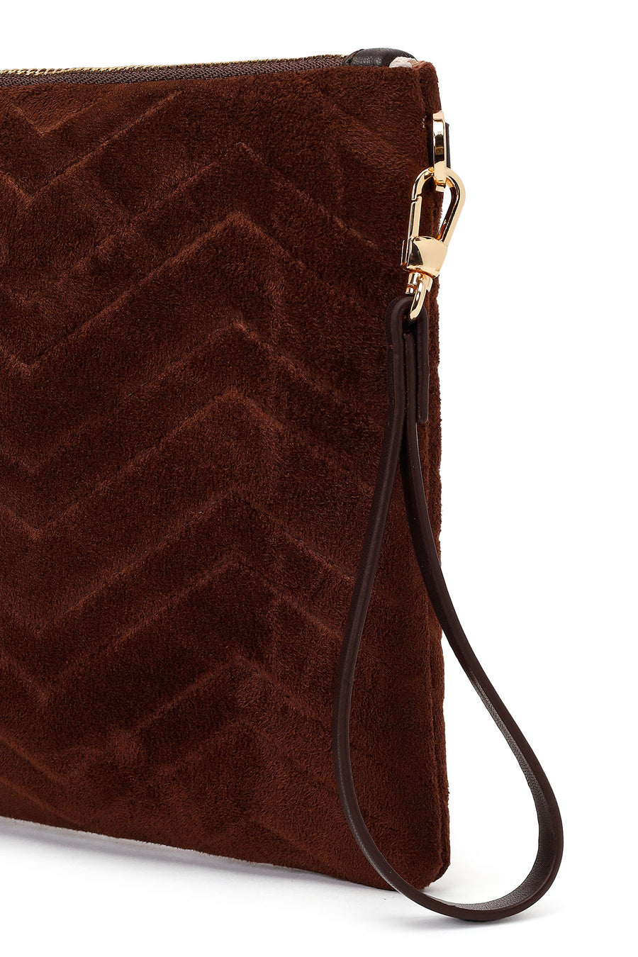 Woman Brown Chain Strap Suede Clutch Bag