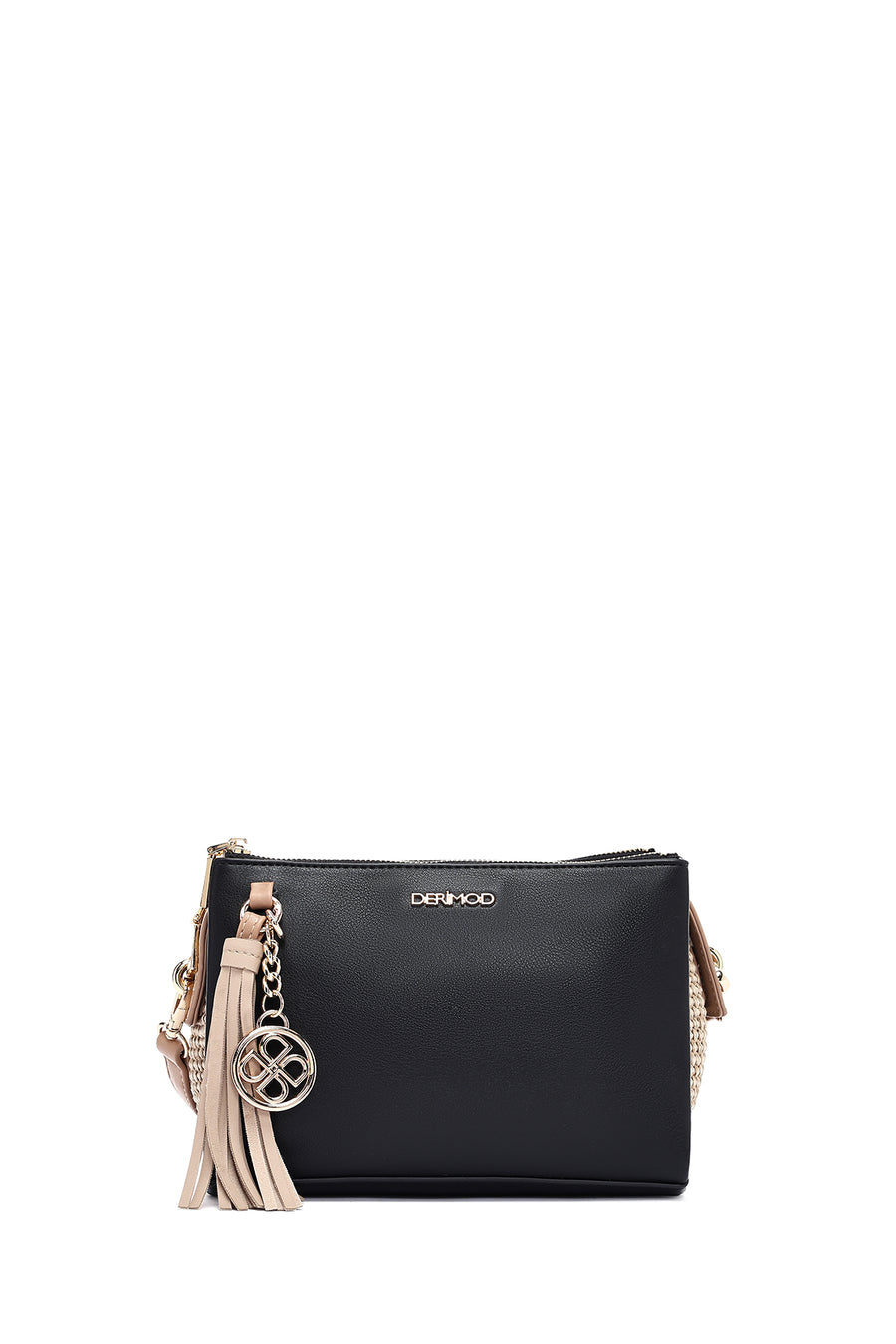 Women's Black Long Strap Crossbody Bag with Accessory Detail