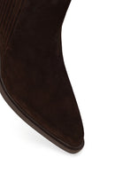 Woman Brown Zip Closure Chunky Heeled Suede Boots | Derimod