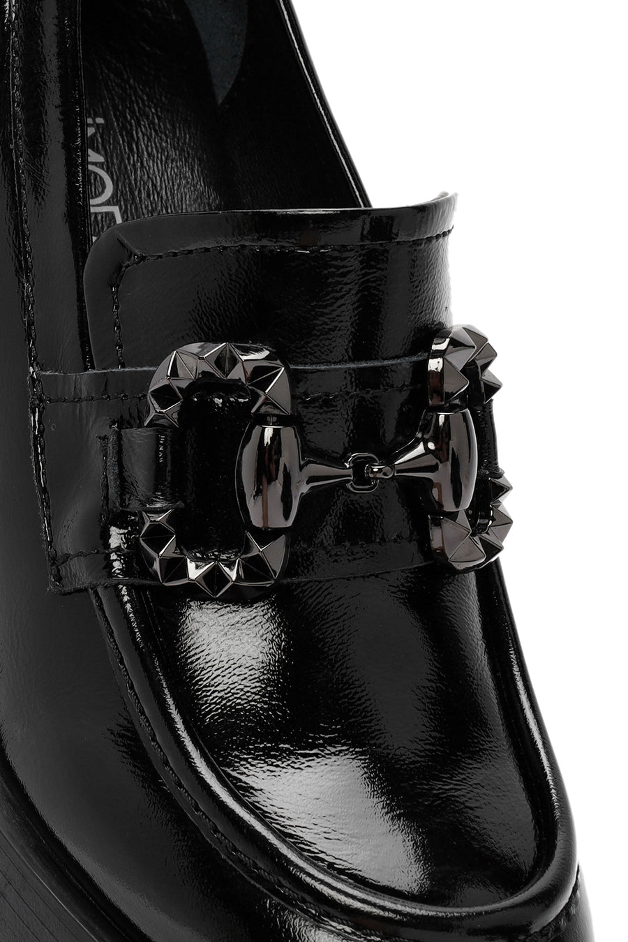 Women's Black High Thick Heel Patent Leather Masculine Loafer