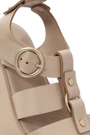 Women's Beige Ankle Strap Thick Soled Leather Sandals | Derimod