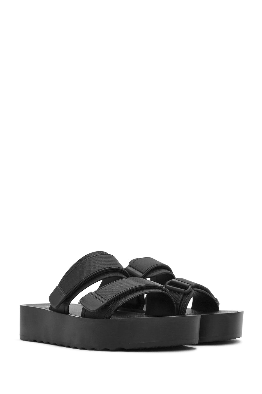Women's Black Strappy Thick Soled Jelly Slippers