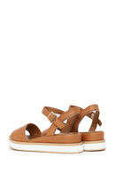 Woman Tan Strappy Wedge Heel Leather Sandal | Derimod