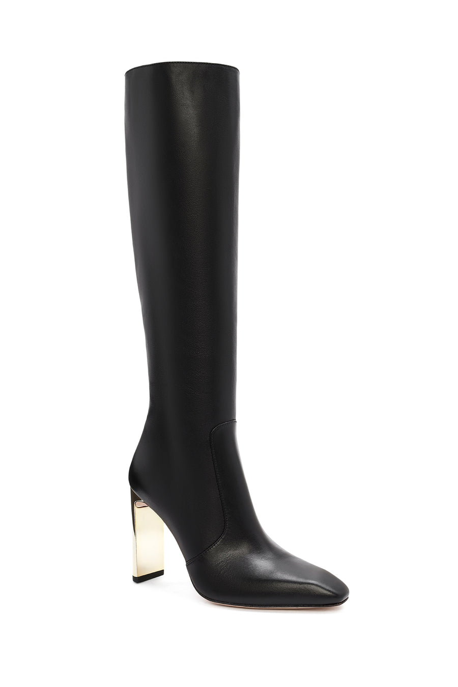 Women's Black Zippered Thick Heel Leather Boots
