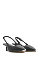 Women's Black Leather Low Heeled Slingback Shoes | Derimod