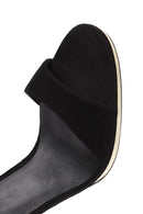 Women's Black Ankle Strap Thin High Heel Suede Leather Shoes | Derimod