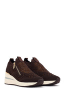 Derimod Zero Women's Brown Zippered Platform Fabric Sneaker | Derimod