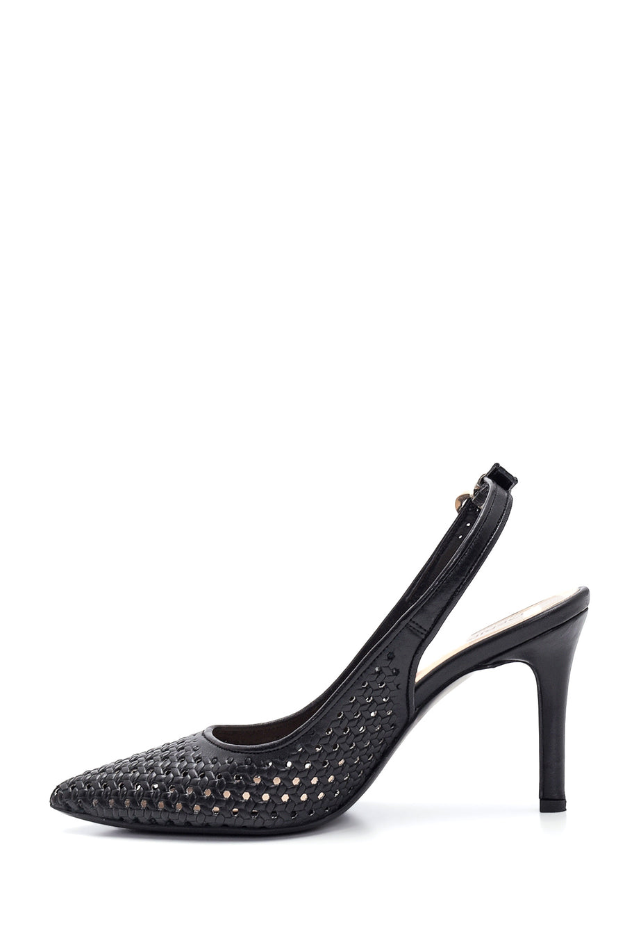 Women's Black Leather Braided Stiletto