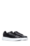 Men's Black Leather Studded Detailed Thick Soled Sneaker | Derimod